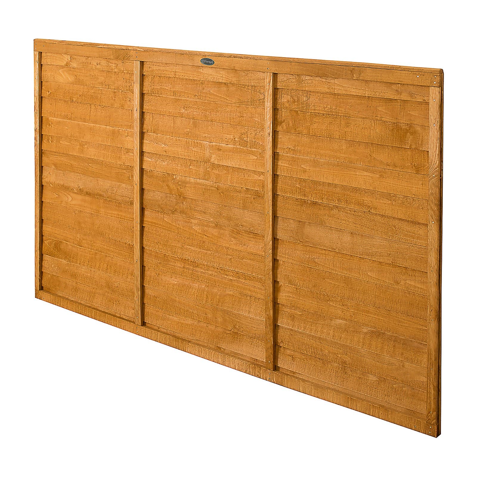 Forest Dip Treated Lap Fence Panel measuring 6ft x 3ft, featuring a smooth, golden-brown wood finish with horizontal slats and a sturdy design for outdoor use.