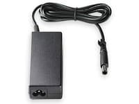 Black HP AC adapter with a rectangular body, featuring a power input connector and a long power cable, rated at 19V and 4.74A, suitable for various HP laptops.