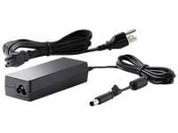 Black HP Desktop Mini 65w power supply kit featuring a rectangular power adapter, a three-prong plug, and a connecting cable for the device.