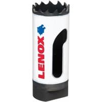White Lenox bi-metal holesaw 24mm with red logo and jagged cutting edge.