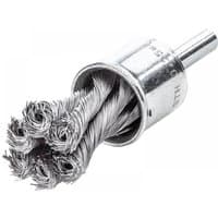Lessmann 29mm steel wire knot end brush with shank, featuring twisted bristles in a compact cylindrical design.