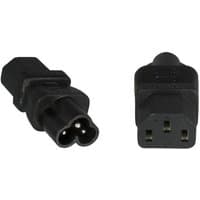 Black Microconnect PE613AD power plug adapter with C6 and C13 connectors, compact and rectangular design.