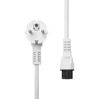 White ProXtend angled Type F Schuko to C5 power cable, 2m length, with round plug and three-prong connector.