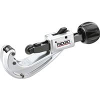Silver Ridgid Quick Acting Copper Pipe Cutter with black adjustment knob and cutting wheel.