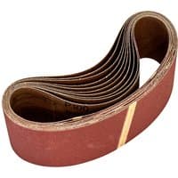 Sealey sanding belt 75mm x 533mm, brown abrasive surface, looped design, suitable for power sanders.
