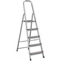 Sealey ASL5 aluminium step ladder with five treads, silver finish, sturdy frame, and non-slip feet.