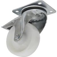White polyamide Sealey swivel plate castor with total lock, metal bracket, and four-hole mounting plate.