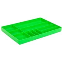 Hi Vis green Sealey tool and parts organizer with multiple compartments in various sizes.