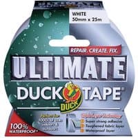 White Shurtape Duck Tape Ultimate, 50mm x 25m, with waterproof and strong adhesive features on packaging.