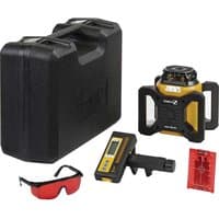 Stabila LAR 160 yellow rotation laser level set with black case, red glasses, and digital receiver.