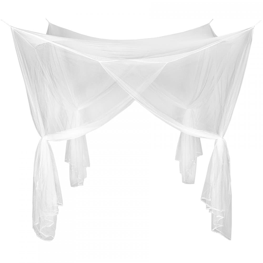 White mosquito net designed for single and double beds, featuring a lightweight, sheer fabric with draped edges for elegant coverage and protection against insects.