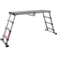 Telesteps Solid Line Working Platform, silver with telescopic legs and non-slip feet, rectangular surface.