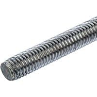 Threaded rod by Timco, bright zinc plated, cylindrical with spiral grooves, metallic silver finish.