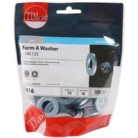 TIMCO Form A Washers, Zinc M16, in a clear TIMbag with 75 pieces, featuring a red and blue label.