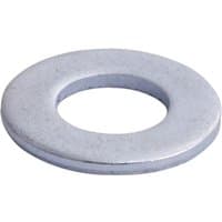 "Silver zinc-plated TIMCO M16 Form A washer with a smooth, flat surface and a central circular hole"