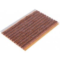Brown Topeak tubeless repair plugs arranged in parallel rows on a flat, transparent backing sheet.