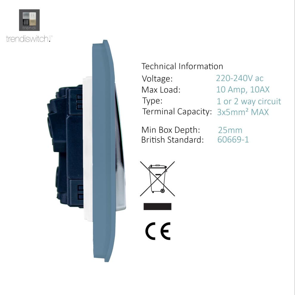 Trendi Switch 1 Gang 1 or 2 Way Sky Blue Rocker Light Switch 3 Pack - image 3