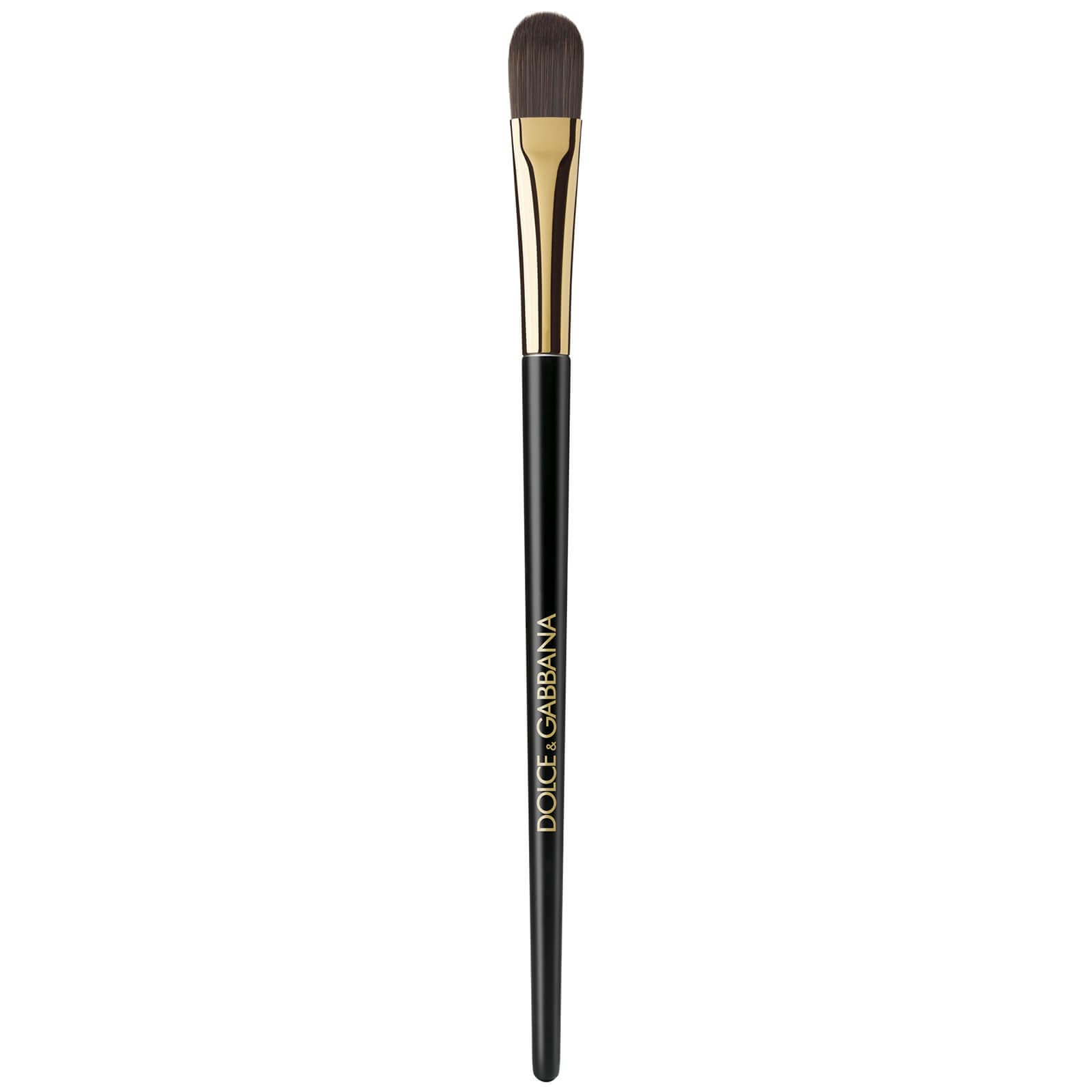 Dolce&Gabbana face concealer brush with a sleek black handle, gold accents, and a soft, rounded bristle head for precise application.