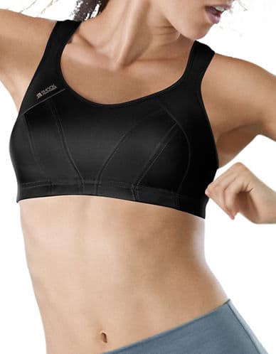 Black Shock Absorber Multi Sports Bra featuring a sleek design, adjustable straps, and a supportive fit, ideal for various sports activities.