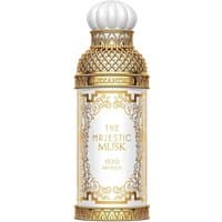 Gold and white ornate bottle of Alexandre J - The Majestic Musk Eau de Parfum, featuring intricate detailing and a pearl-like cap.
