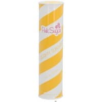 Yellow and white striped cylindrical bottle of Aquolina Pink Sugar Creamy Sunshine Eau de Toilette Spray 100ml.