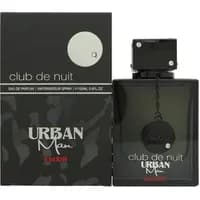 Black Armaf Club De Nuit Urban Man Elixir Eau De Parfum 105ml bottle with chain detail and matching box.