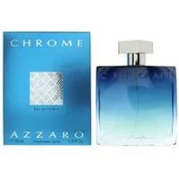 Azzaro Chrome Eau De Parfum 100ml, blue gradient bottle with silver cap, next to matching blue box.