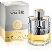 Azzaro Wanted Eau de Toilette 50ml Refill, gold and silver bottle with textured grip, next to matching box.