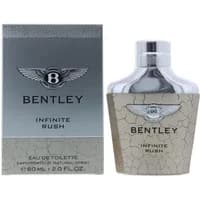 Bentley Infinite Rush Eau De Toilette 60ml, silver cap, textured beige bottle, Bentley logo on front.