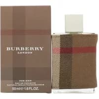 Burberry London For Men Eau De Toilette 50ml, plaid fabric-wrapped bottle, brown box with white text.