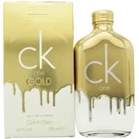 Calvin Klein CK One Gold Eau De Toilette 200ml, gold bottle with white drip design and matching box.