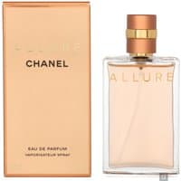 Chanel Allure Femme Eau de Parfum 35ml, clear glass bottle with gold cap, peach box with gold lettering.