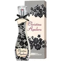 Christina Aguilera Eau De Parfum 75ml, clear bottle with black lace design, bow, and matching box.
