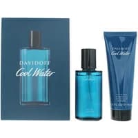 Davidoff Cool Water gift set with blue 40ml eau de toilette bottle and 75ml shower gel tube, in blue packaging.