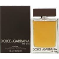 Dolce & Gabbana The One Eau de Toilette 150ml, clear glass bottle with amber liquid and dark brown cap, box included.