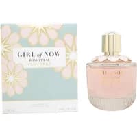 Elie Saab Girl Of Now Rose Petal Eau De Parfum 90ml, pink bottle with gold cap, floral box design.