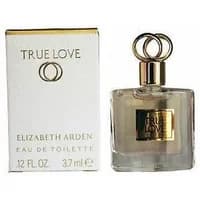 Elizabeth Arden True Love Eau De Toilette 3.7ml, clear square bottle with gold cap and intertwined rings design.