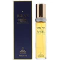 Elizabeth Taylor Diamonds & Sapphires Eau De Toilette, 50ml, gold cap, clear bottle, blue box with gold text.