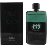 Gucci Guilty Black Pour Homme 90ml bottle, green and black design with iconic Gucci logo, next to matching box.
