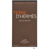 Brown box of Hermes Terre D'Hermes Eau de Toilette Spray, 100ml, with white and orange text.