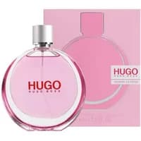 Pink Hugo Boss Woman Extreme Eau De Parfum 75ml bottle with silver cap, red logo, and matching pink box.