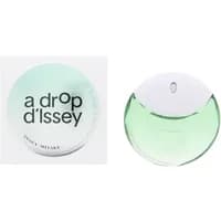 Round green glass bottle of Issey Miyake A Drop d'Issey Essentielle Eau De Parfum, white cap with minimalist design.