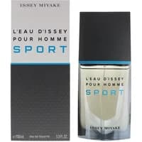 Issey Miyake L'Eau D'Issey Pour Homme Sport Eau De Toilette, clear bottle with black cap and blue accents, 100ml.
