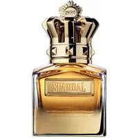 Gold-capped square bottle of Jean Paul Gaultier Scandal Absolu Pour Homme Parfum 50ml with embossed label.