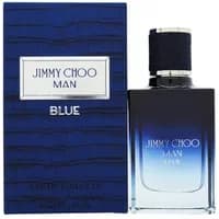 Jimmy Choo Man Blue Eau De Toilette 30ml, dark blue gradient bottle with black cap, next to matching box.