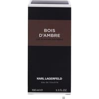 Karl Lagerfeld Bois D'Ambre Eau de Toilette 100ml, sleek black and brown box with white text detailing.