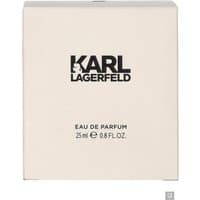 Cream-colored box for Karl Lagerfeld Pour Femme Eau de Parfum, 25ml, with black logo and text.