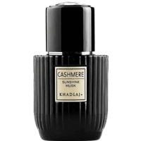 Khadlaj Cashmere Sunshine Musk Eau De Parfum, 100ml, black ribbed bottle with gold label and round cap.