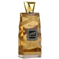 Lattafa Oud Mood Elixir Eau De Parfum 100ml, gold bottle with ornate black label and gold cap.
