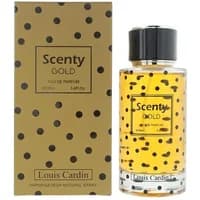 Louis Cardin Scenty Gold Eau De Parfum 100ml, gold bottle with black polka dots, matching box.